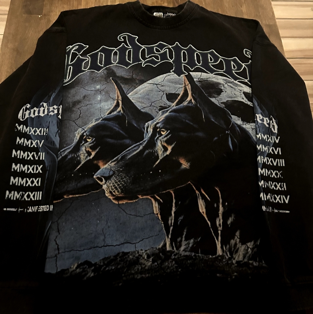 Godspeed Black Long-Sleeve Graphic Band Tee with Doberman Print